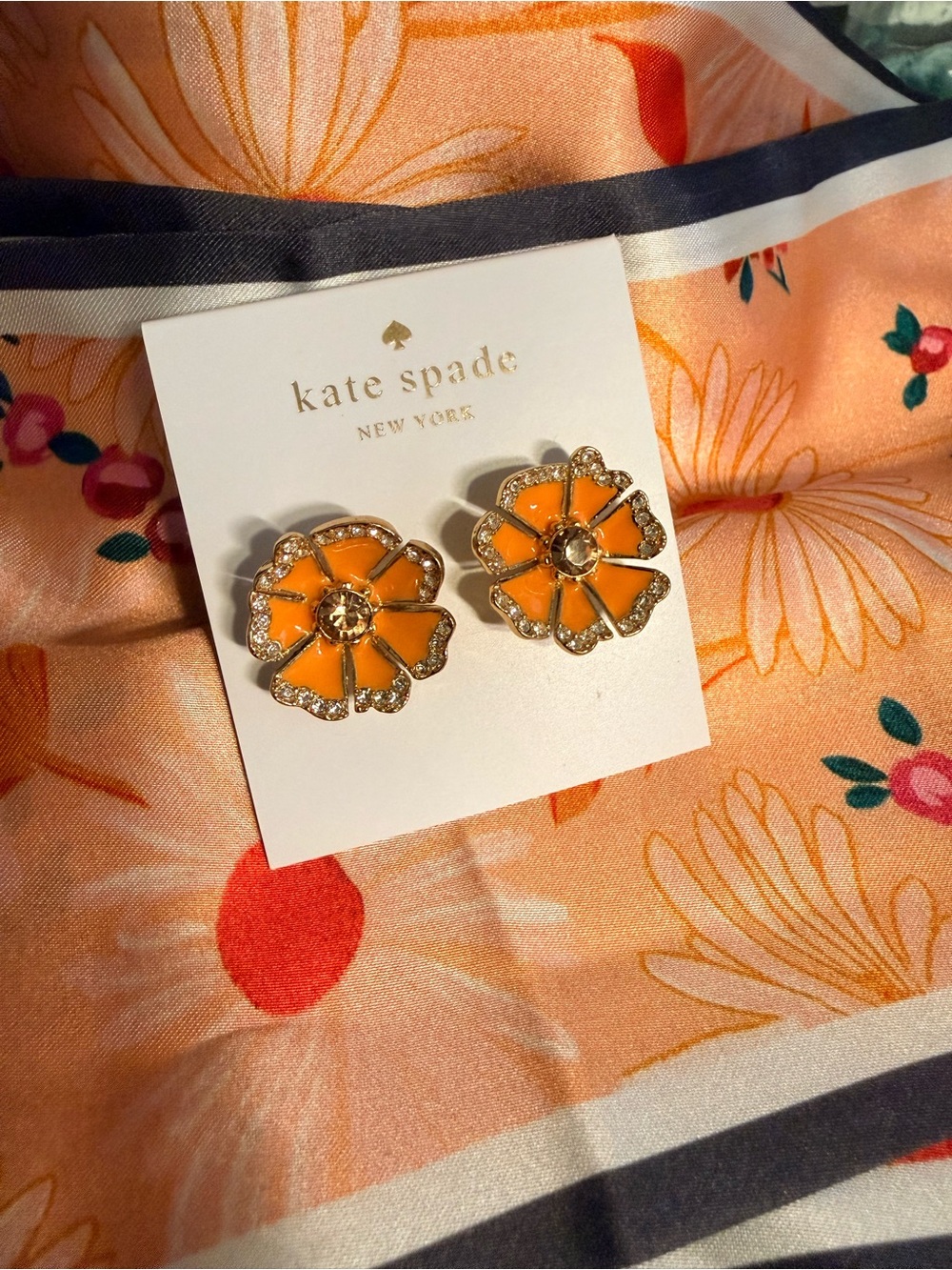 Kate Spade Orange Flower Crystal Stud Earrings